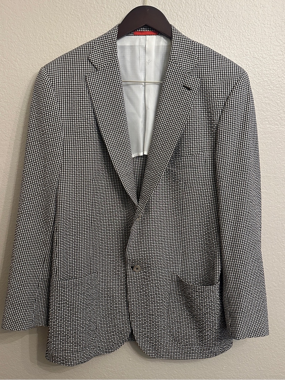 Isaia Dark Brown Micro Gingham Check Seersucker Sport Coat Blazer 42R